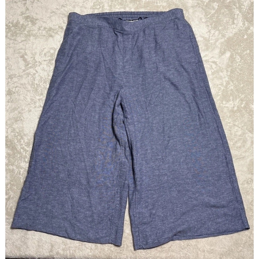 Banana Republic Wide Leg Cropped Linen Blend Pants Blue Women's Size XL Petite
